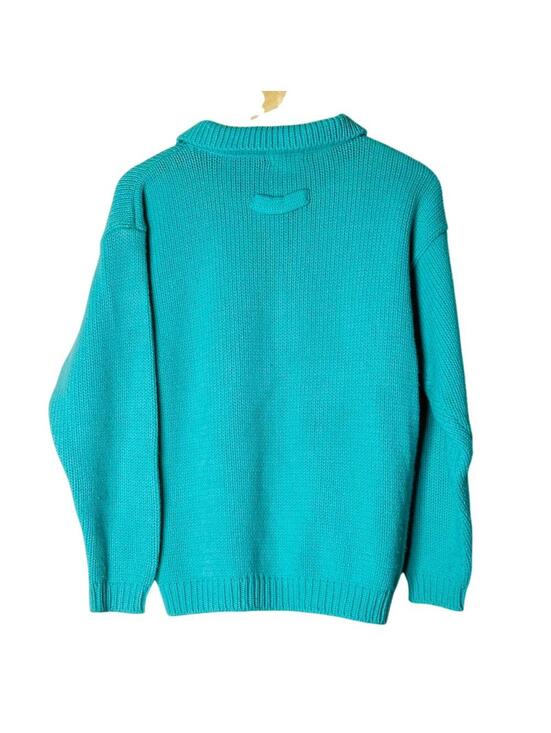 VTG Just Maggie Turquoise Knit Sweater Small 80s 90s Button Up Ribbed Trim - Picture 4 of 4